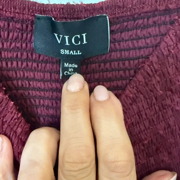 Vici leopard appliqué wine colored flounce smocked & tiered dress. So pretty! - Picture 6 of 9